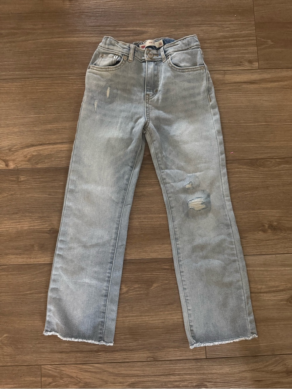 Light Wash Girls Distressed Straight-Leg Jeans Levi size 6x